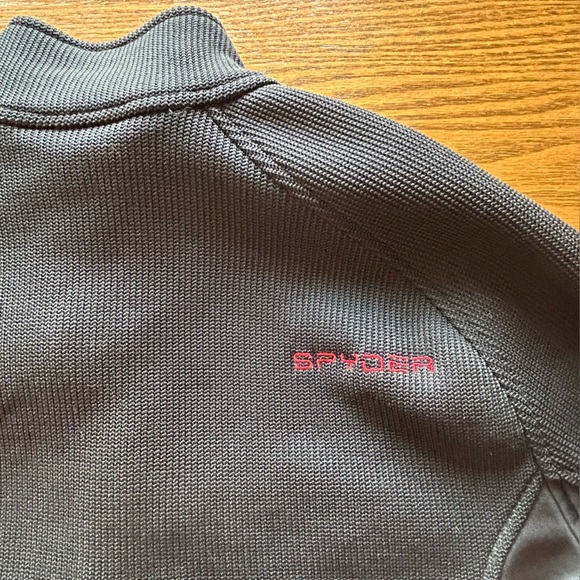 Spyder Men’s Fleece Lined Black Pullover with Red 1/4 Zipper - Picture 13 of 16
